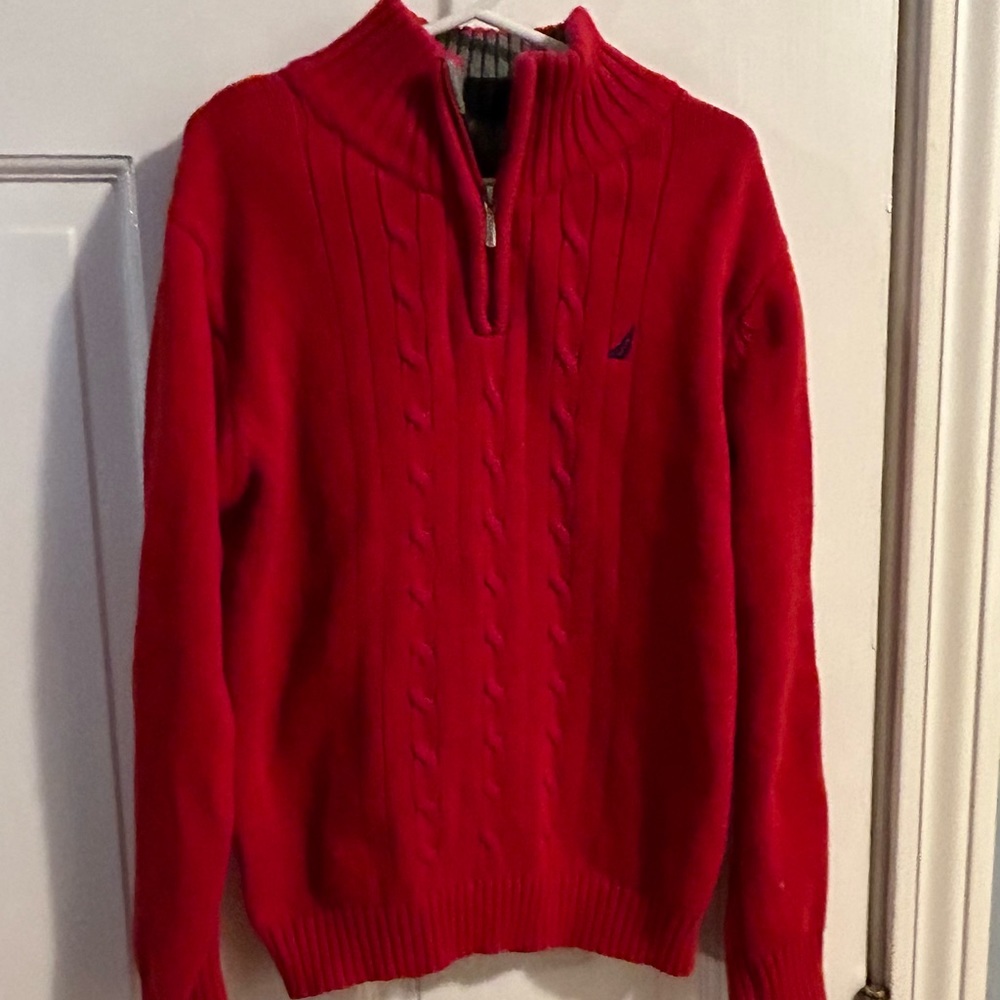 Nautica Boys Red quarter zip pullover sweater, size 7. Like new condition.